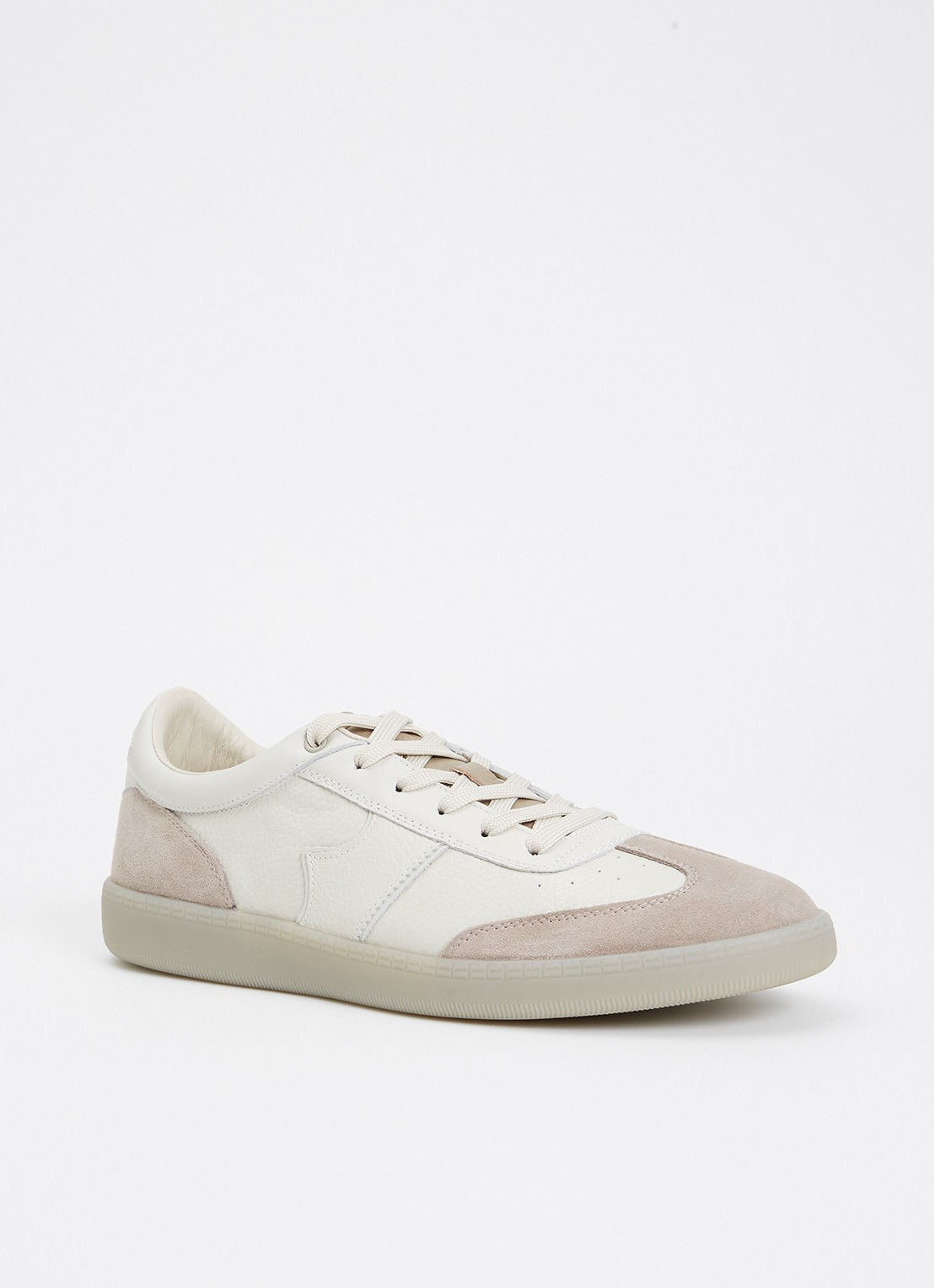 Boggi Milano Tumbled sneaker van leer met suède details - voorkant 5 khaki