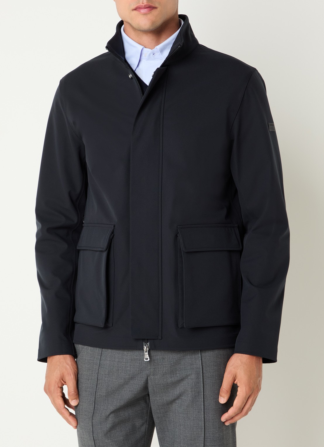 Boggi Milano Windjack met klepzakken - detail donkerblauw