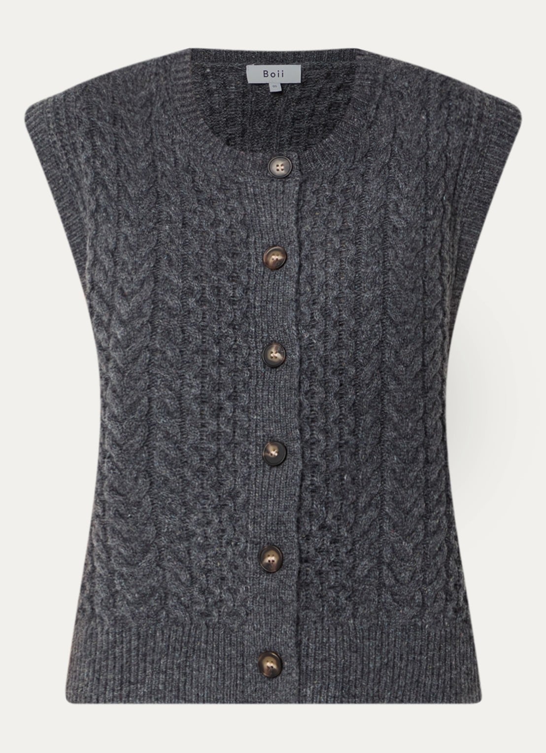 Boii Studios Alice kabelgebreide gilet in wolblend - voorkant 2 grijs