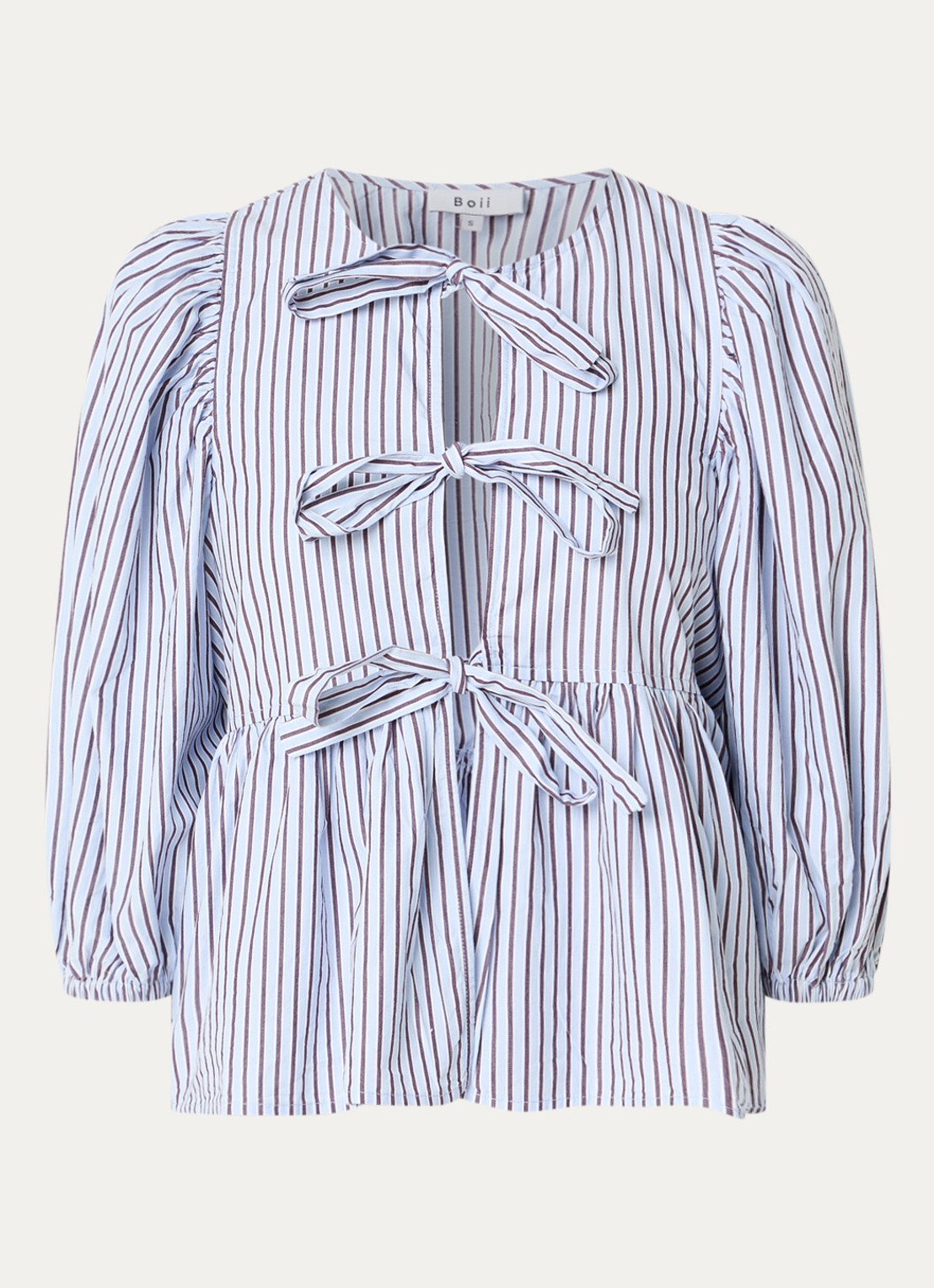 Boii Studios Blouse met cut-out detail en streepprint - voorkant 3 blauwgrijs