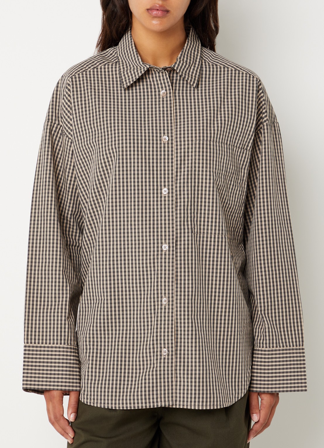 Boii Studios Fie blouse met ruitdessin - detail beige
