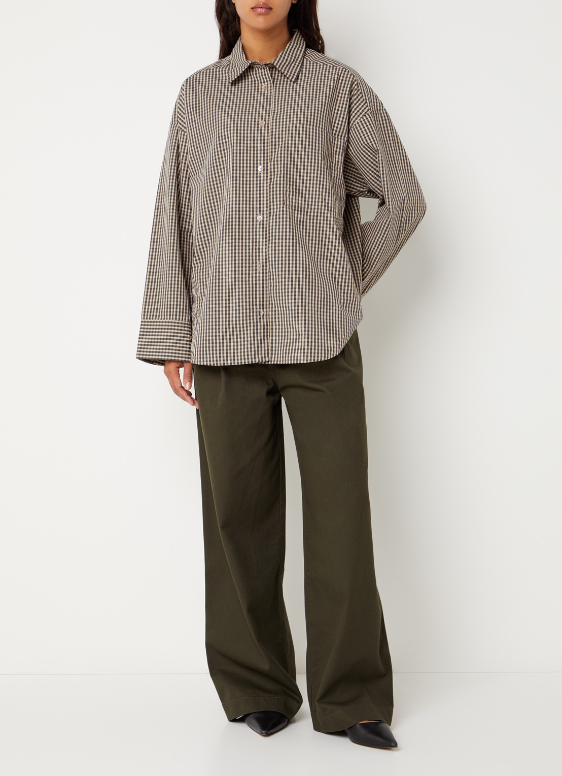 Boii Studios Fie blouse met ruitdessin - voorkant 4 beige