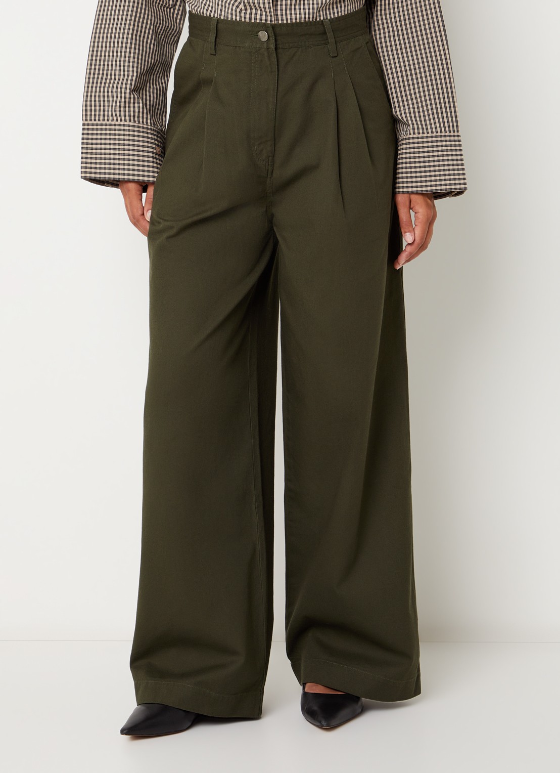 Boii Studios Julie high waist wide fit broek met steekzakken - detail bronsgroen