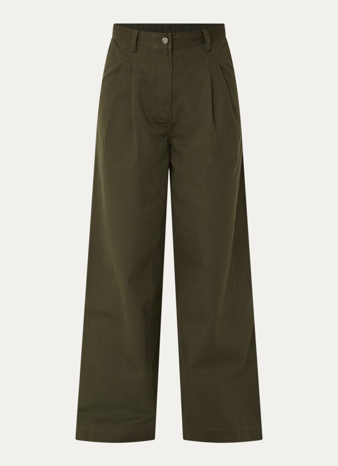 Boii Studios Julie high waist wide fit broek met steekzakken - voorkant 3 bronsgroen