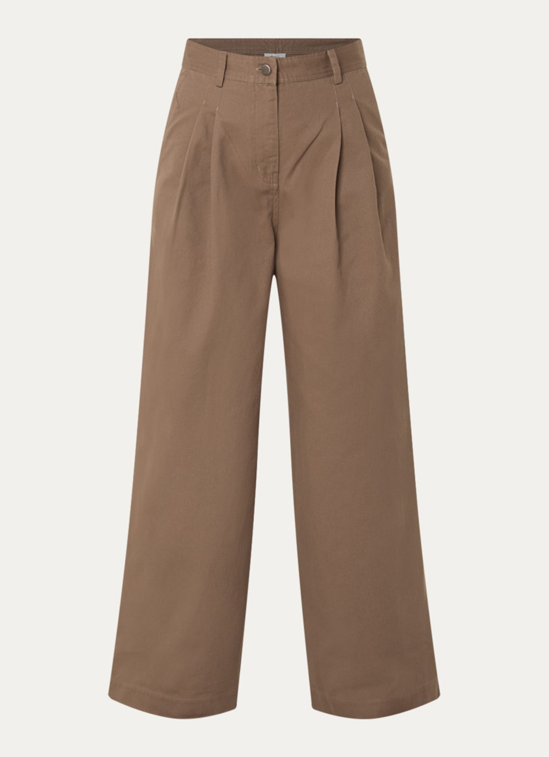 Boii Studios Julie high waist wide fit broek met steekzakken - voorkant donkerbeige