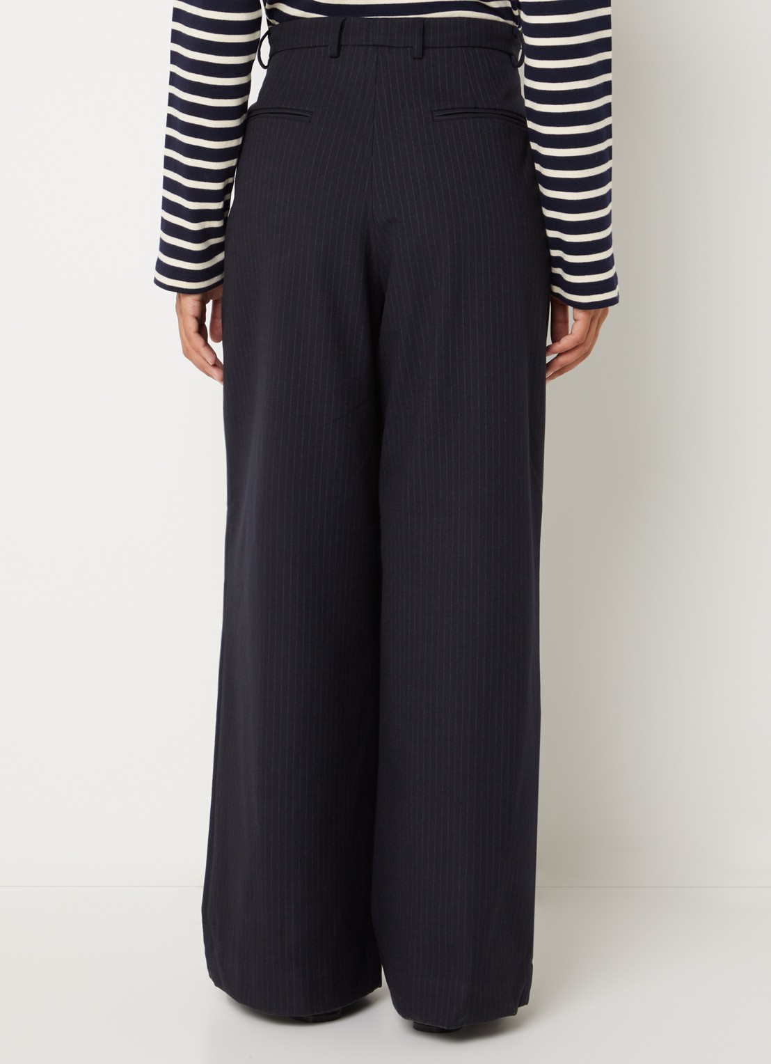 Boii Studios Martina high waist wide fit pantalon met krijtstreep - achterkant 3 donkerblauw