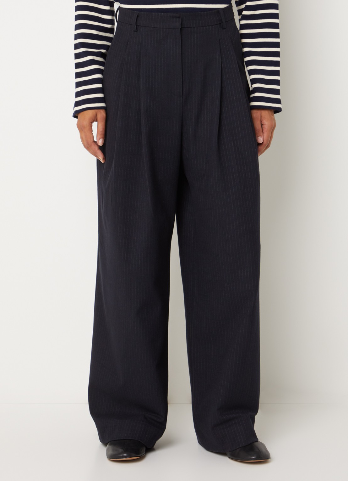 Boii Studios Martina high waist wide fit pantalon met krijtstreep - detail 4 donkerblauw
