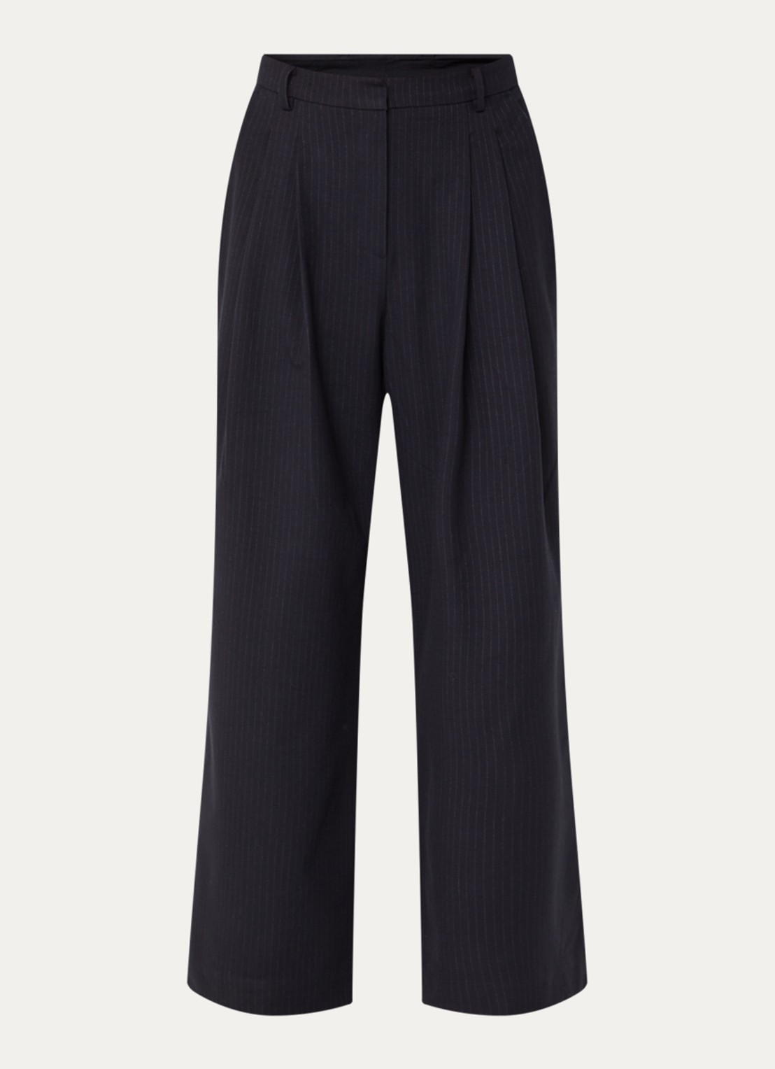 Boii Studios Martina high waist wide fit pantalon met krijtstreep - voorkant donkerblauw