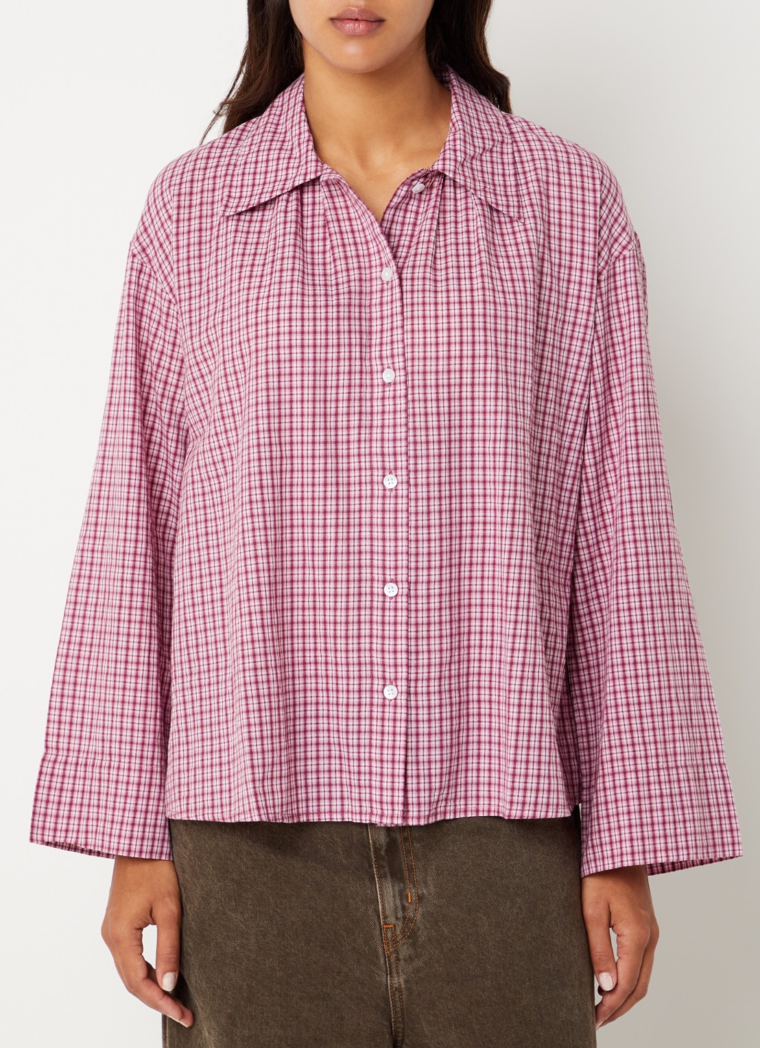Boii Studios Tinsi blouse met ruitdessin - detail aubergine
