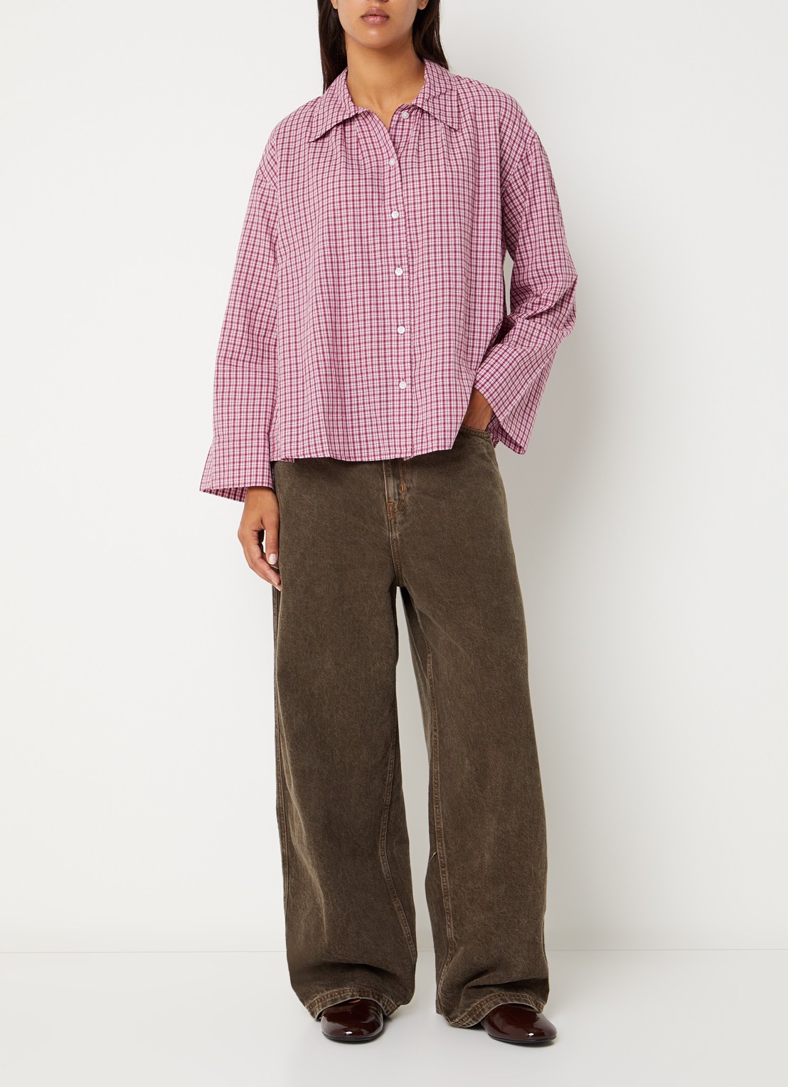Boii Studios Tinsi blouse met ruitdessin - voorkant 3 aubergine