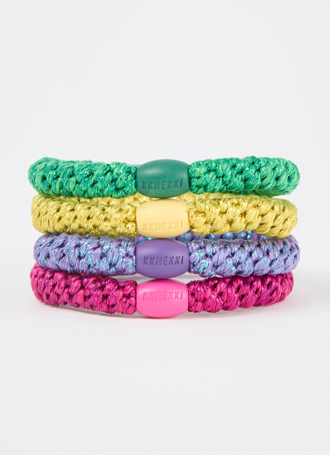 Bon Dep Gevlochten haarelastiekjes in 4-pack - voorkant fuchsia