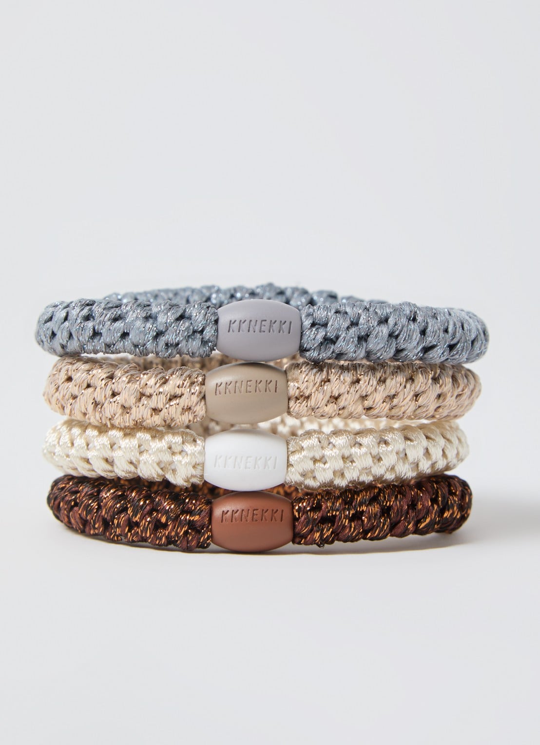 Bon Dep Gevlochten haarelastiekjes in 4-pack - voorkant 2 beige
