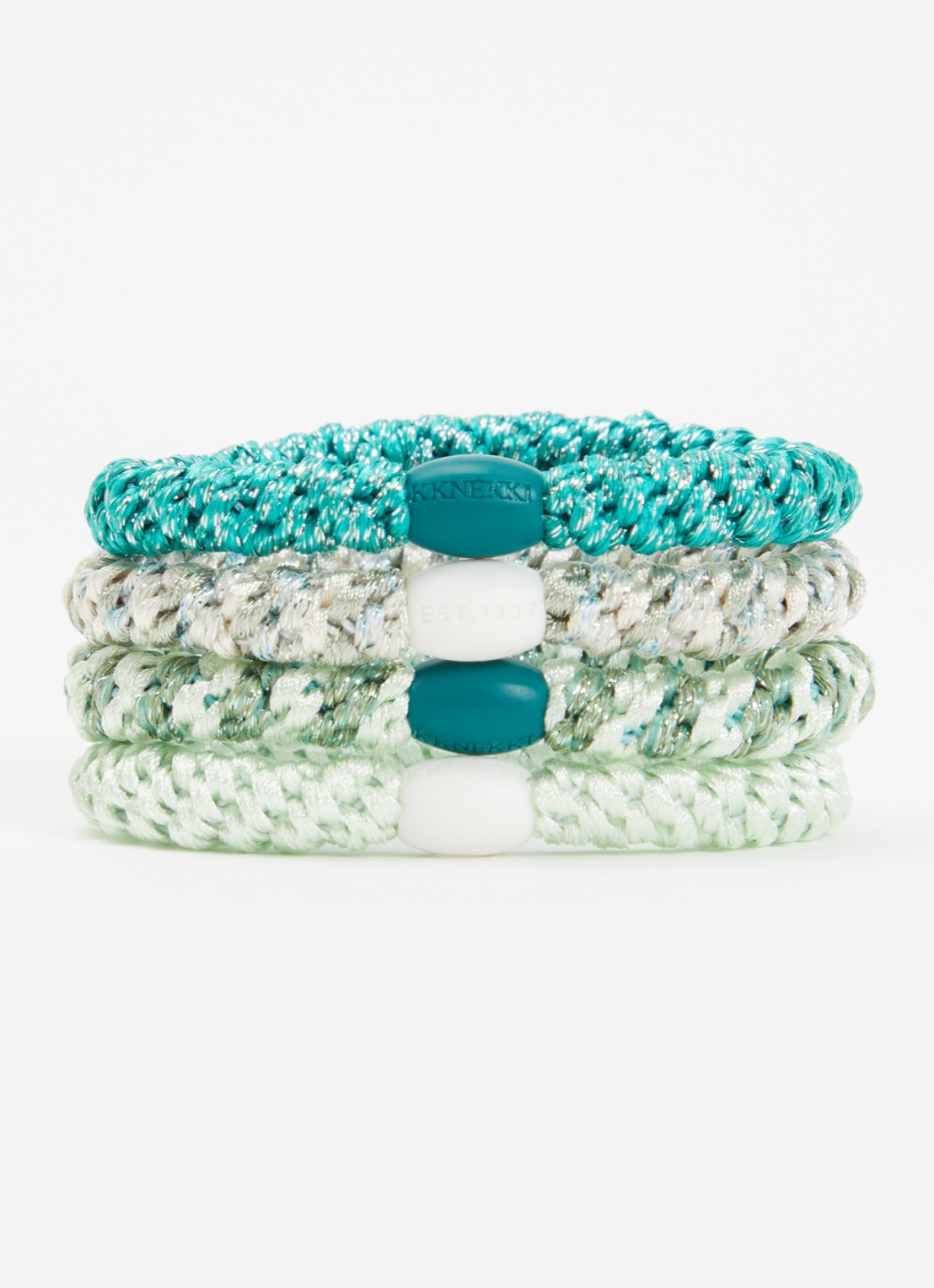 Bon Dep Gevlochten haarelastiekjes met lurex in 4-pack - voorkant 2 multicolor