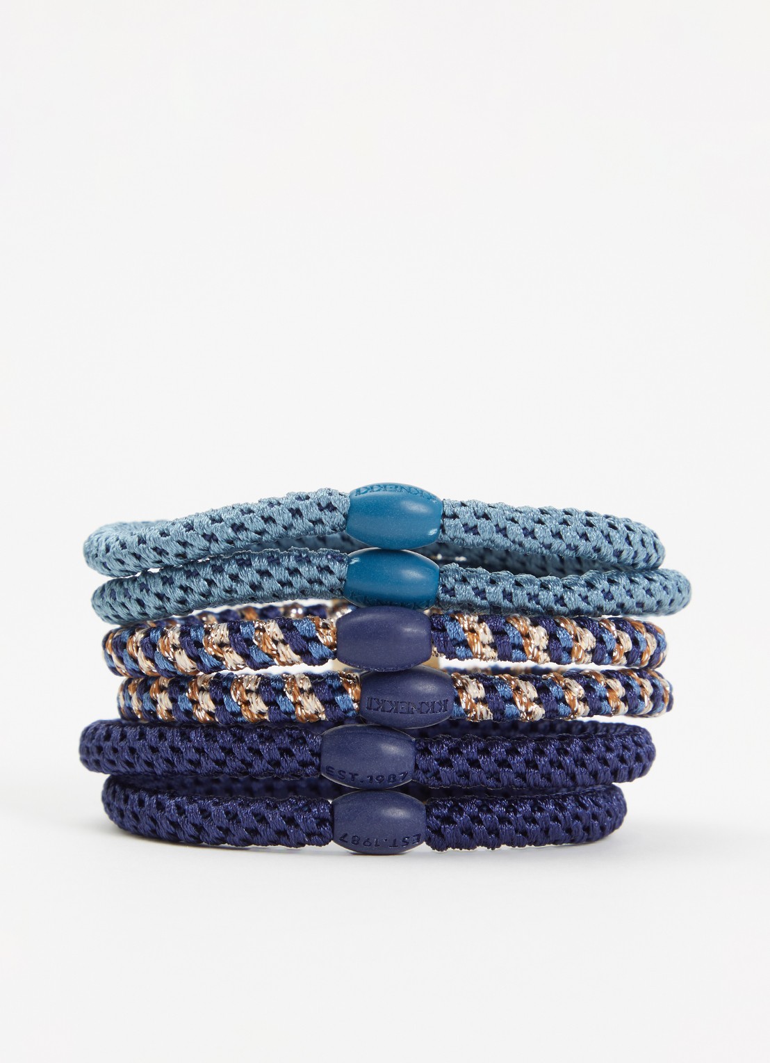 Bon Dep Gevlochten haarelastiekjes met lurex in 6-pack - voorkant 2 blauw