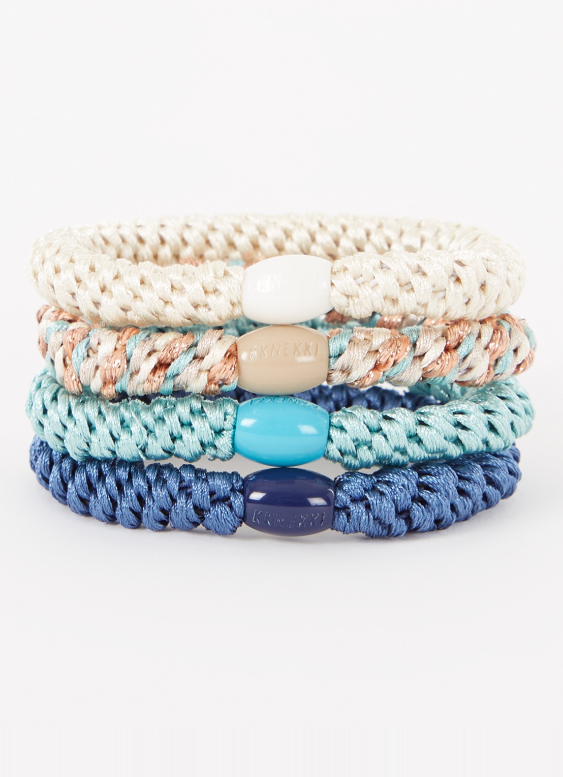 Bon Dep Kknekki Bundle 13 gevlochten haarelastiekjes in 4-pack - voorkant 2 blauw
