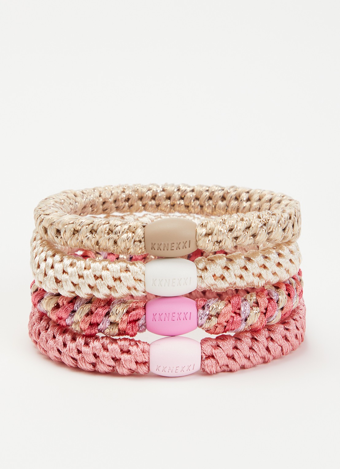 Bon Dep Kknekki Bundle 61 haarelastiekjes met lurex in 4-pack - voorkant roze
