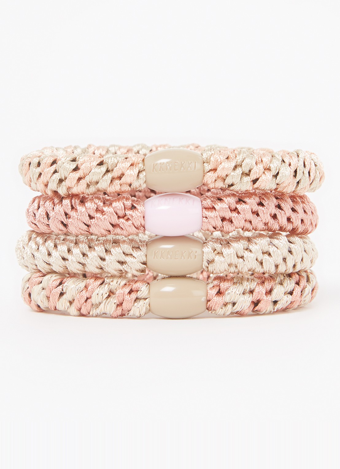 Bon Dep Kknekki gevlochten haarelastiekjes met lurex in 4-pack - voorkant multicolor