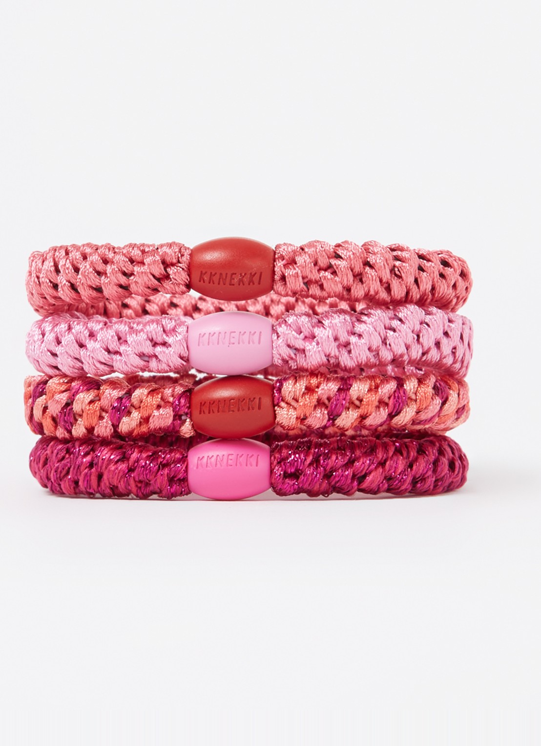 Bon Dep Kknekki gevlochten haarelastiekjes met lurex in 4-pack - detail 2 roze