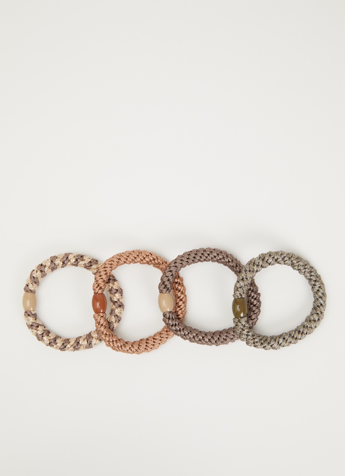 Bon Dep Kknekki gevlochten haarelastiekjes met lurex in 4-pack - voorkant 2 beige
