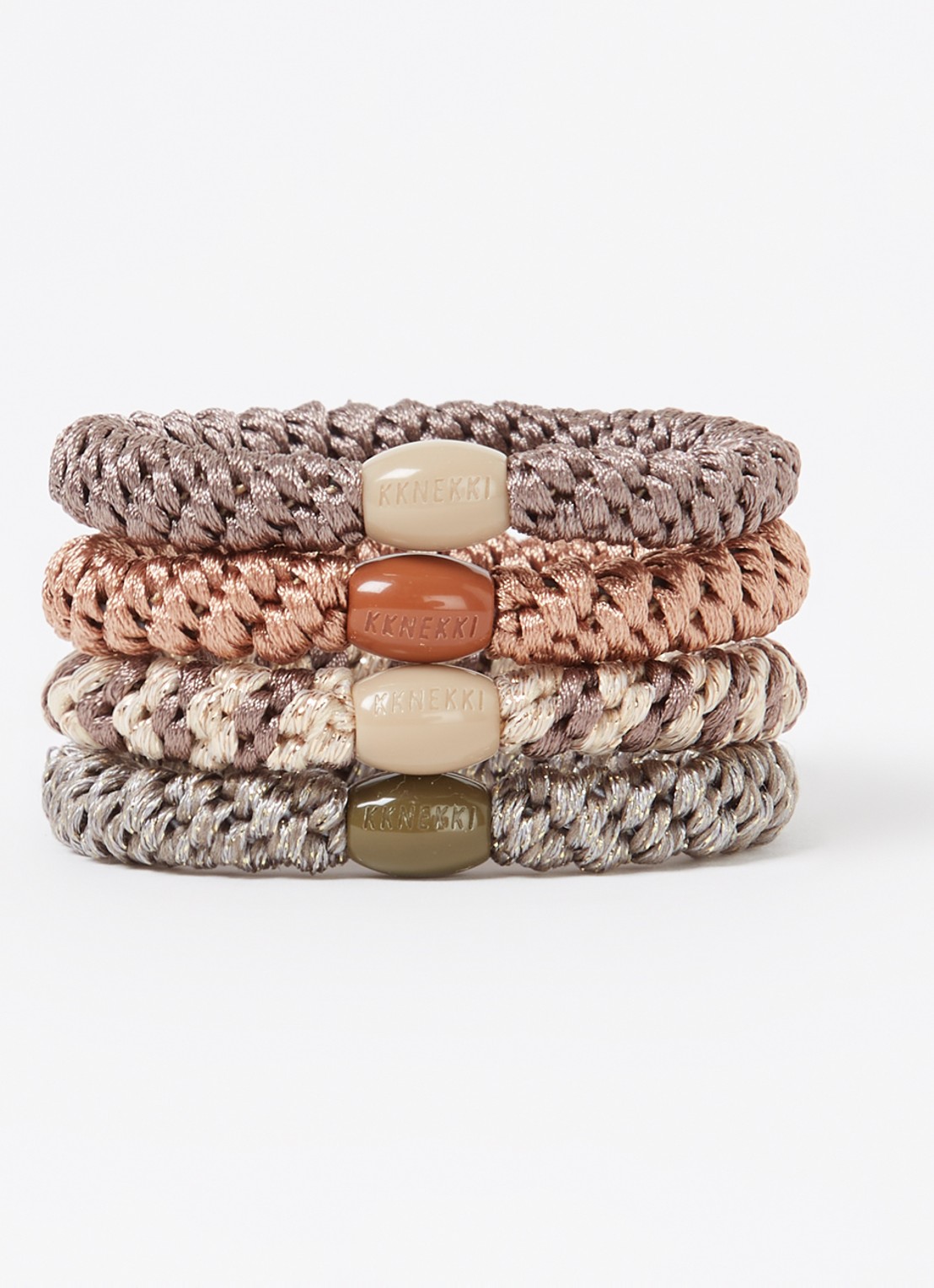 Bon Dep Kknekki gevlochten haarelastiekjes met lurex in 4-pack - detail 2 bruin