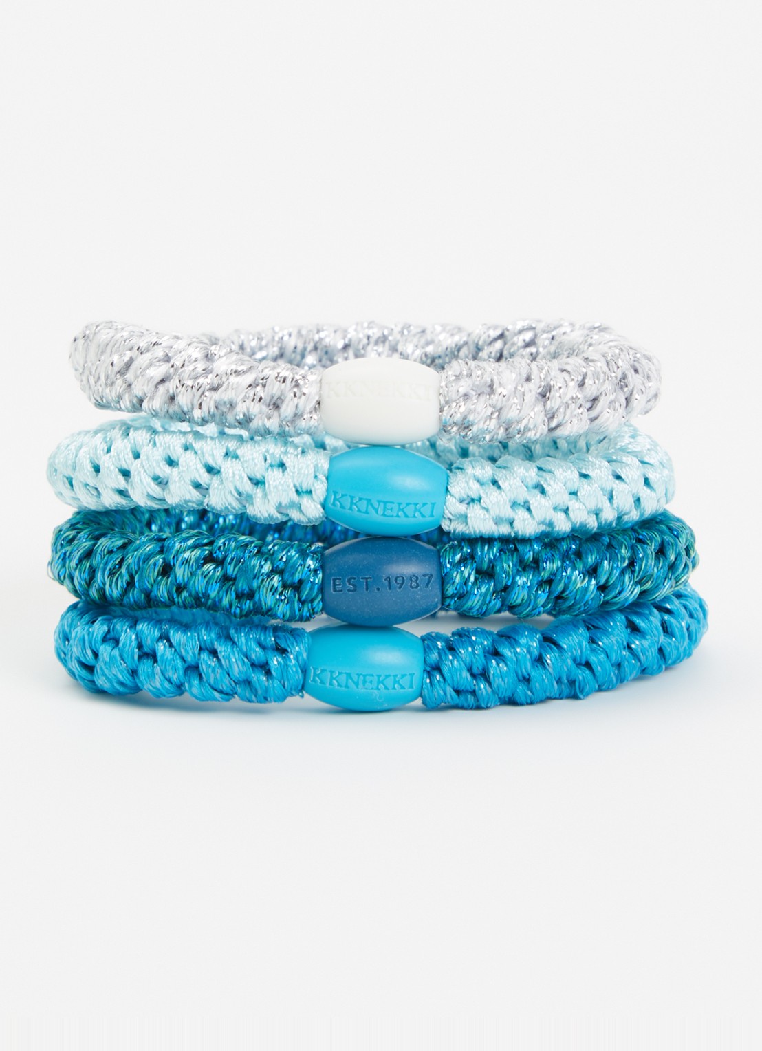 Bon Dep Kknekki gevlochten haarelastiekjes met lurex in 4-pack  - voorkant blauw