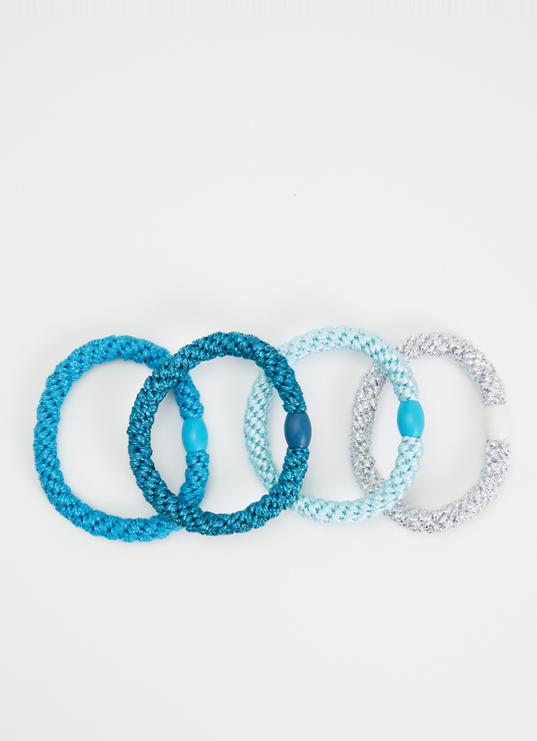 Bon Dep Kknekki gevlochten haarelastiekjes met lurex in 4-pack  - voorkant 2 blauw