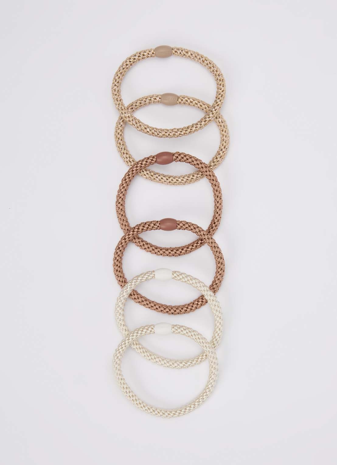 Bon Dep Kknekki gevlochten haarelastiekjes met lurex in 6-pack - detail beige