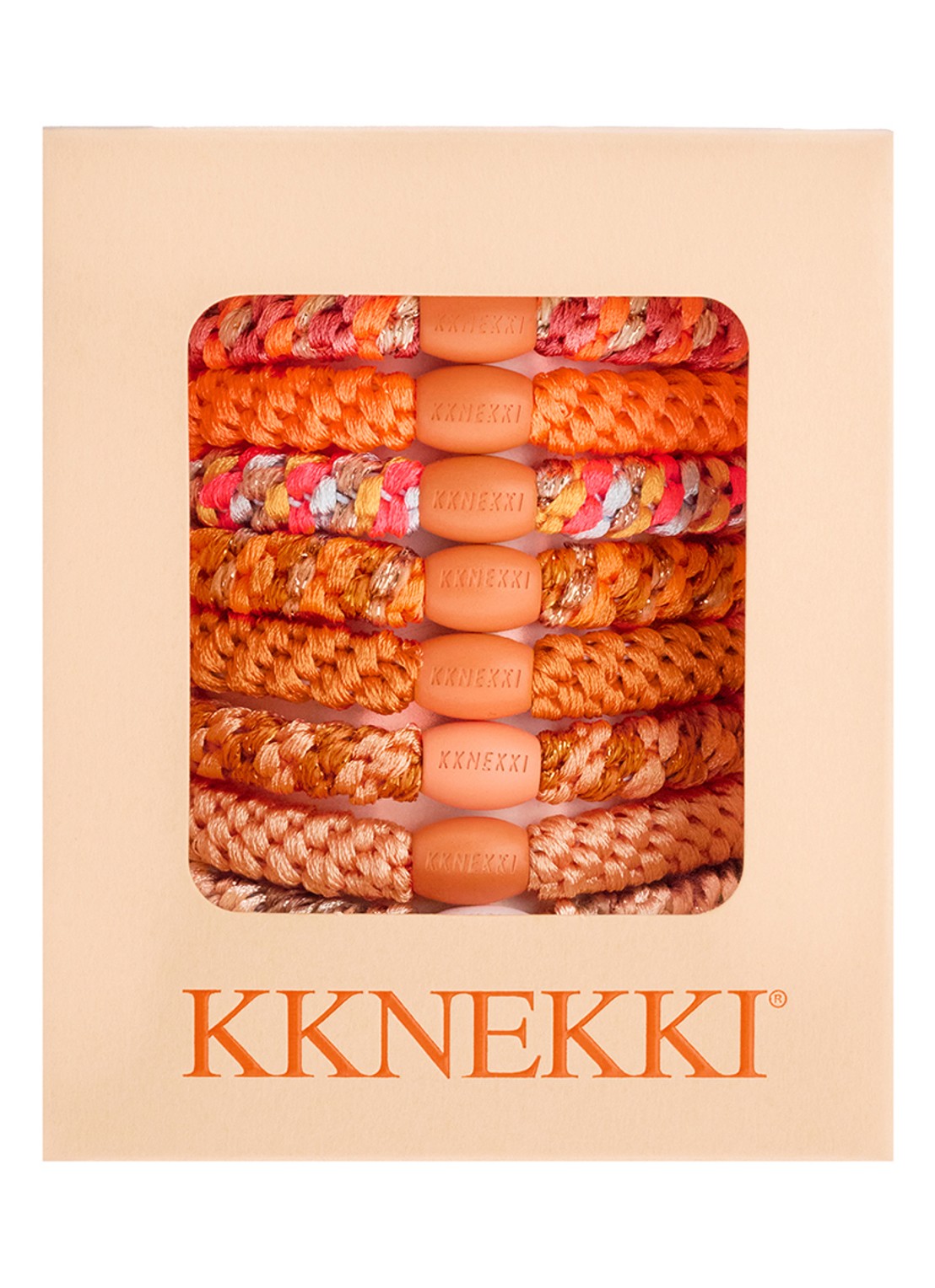 Bon Dep Kknekki gevlochten haarelastiekjes met lurex in 8-pack  - voorkant 3 oranje
