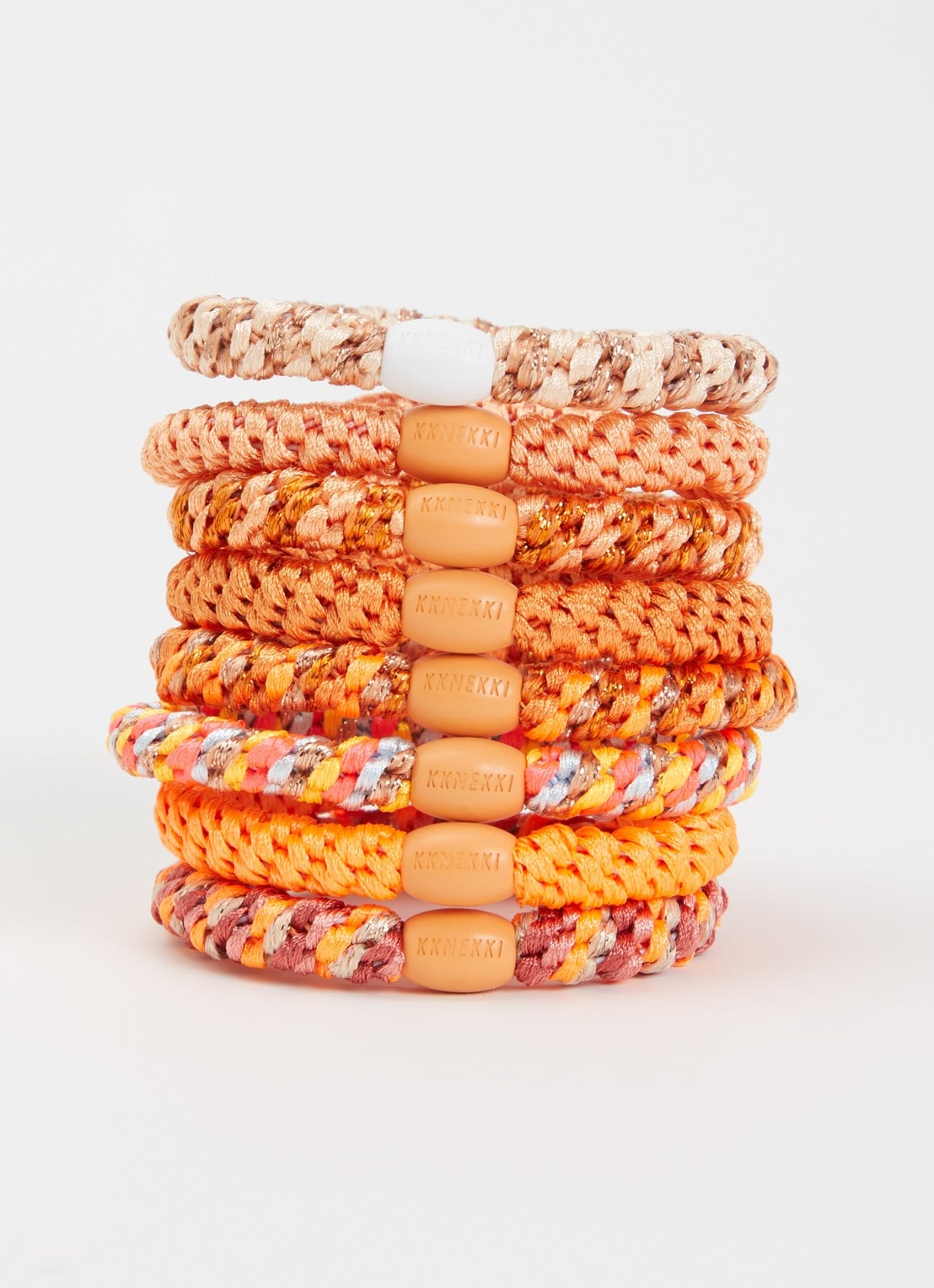 Bon Dep Kknekki gevlochten haarelastiekjes met lurex in 8-pack  - voorkant oranje