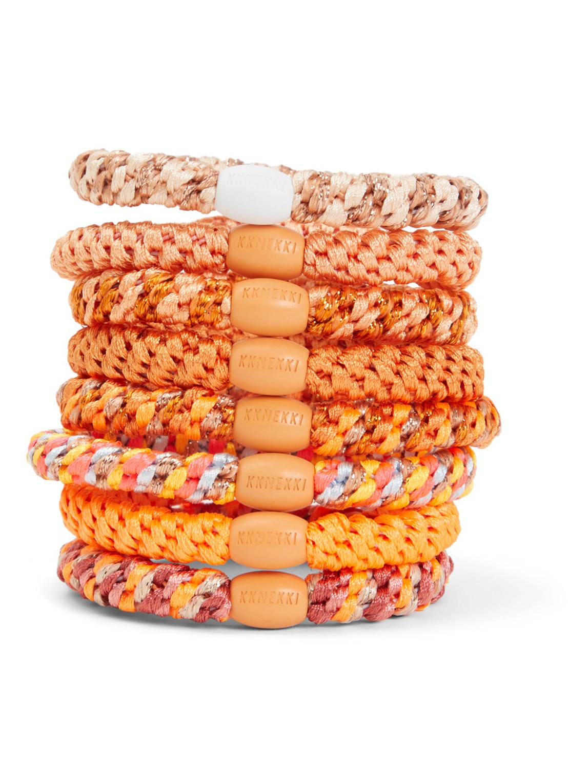 Bon Dep Kknekki gevlochten haarelastiekjes met lurex in 8-pack  - voorkant 4 oranje
