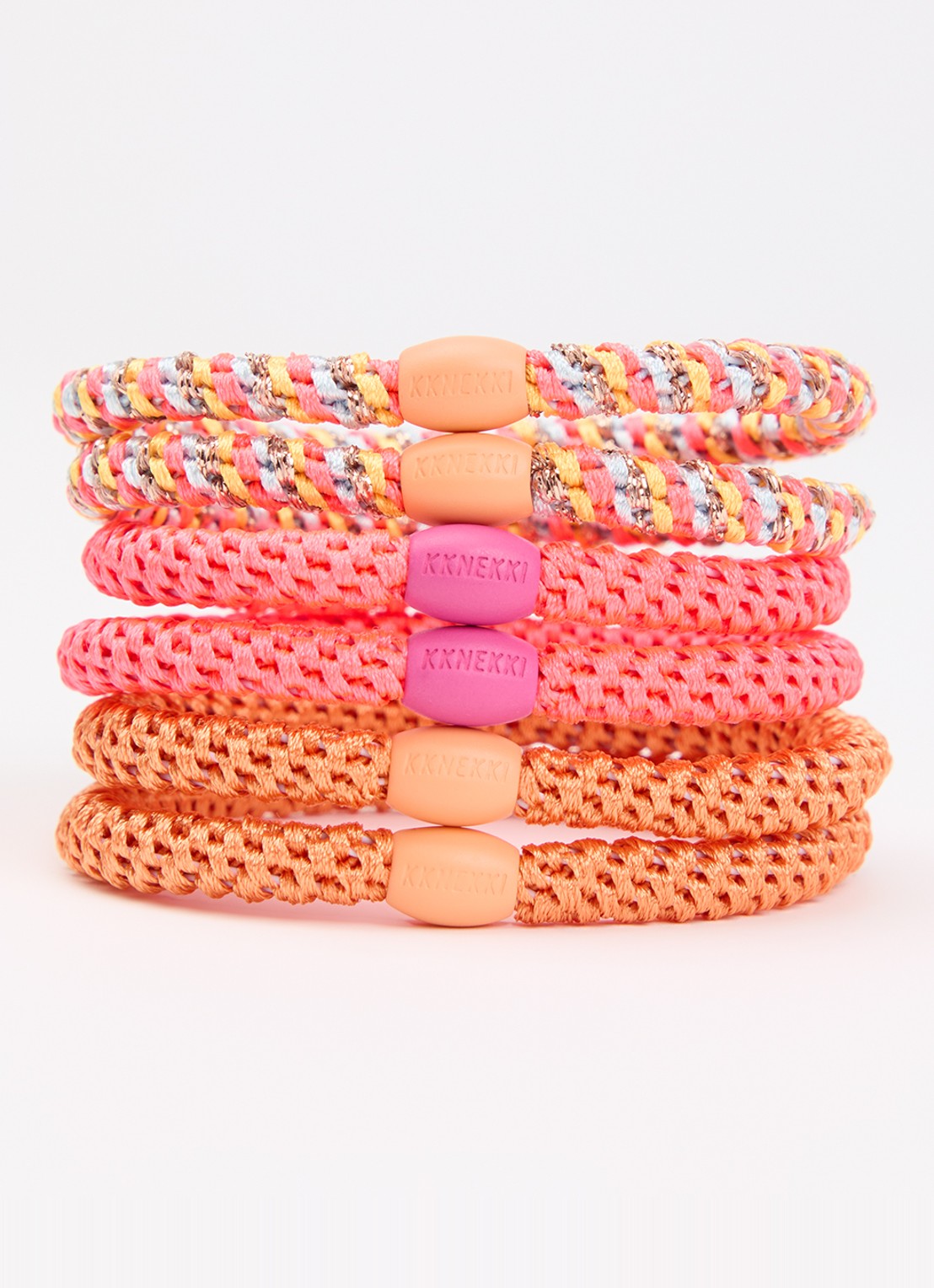 Bon Dep Kknekki gevlochten haarelastiekjes met lurex - voorkant 2 neonroze