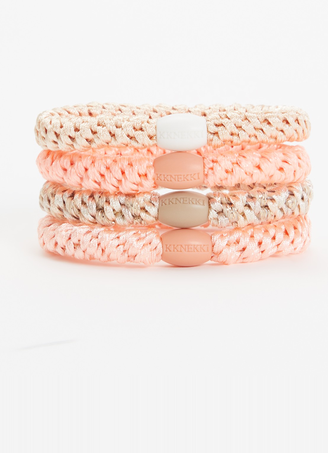 Bon Dep Knekki gevlochten haarelastiekjes met lurex in 4-pack  - voorkant 2 roze