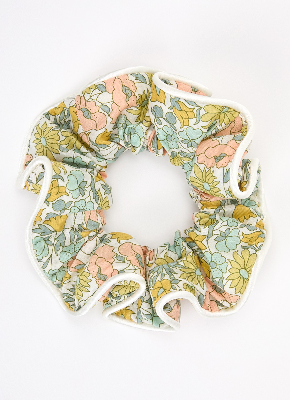 Bon Dep Scrunchie met bloemenprint  - voorkant 2 groen