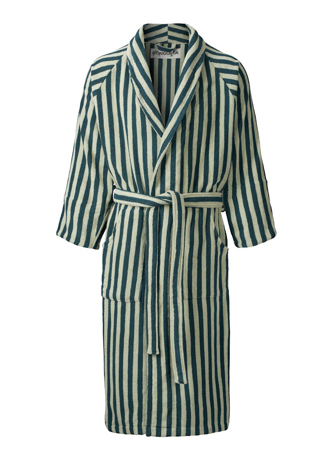 Bongusta Naram badjas met streepprint - unisex - voorkant donkergroen