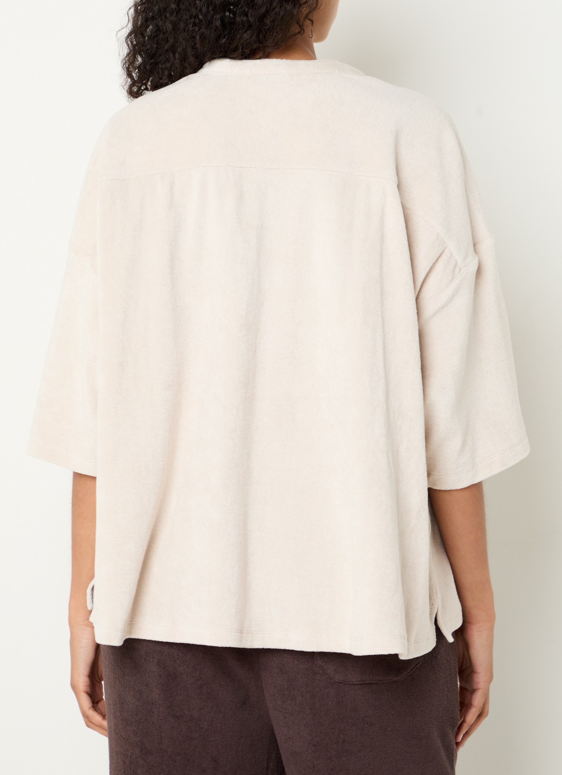 Bongusta Naram oversized blouse van badstof met streepprint - achterkant 3 beige