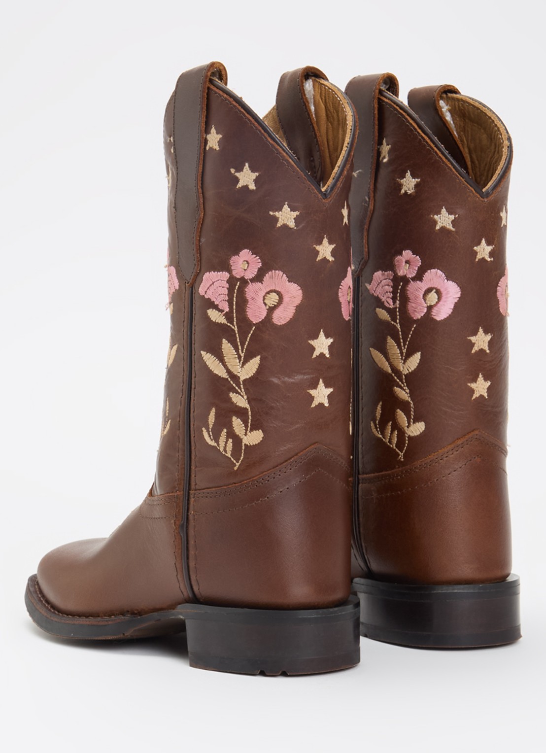 Bootstock Flower cowboylaars van leer - achterkant donkerbruin