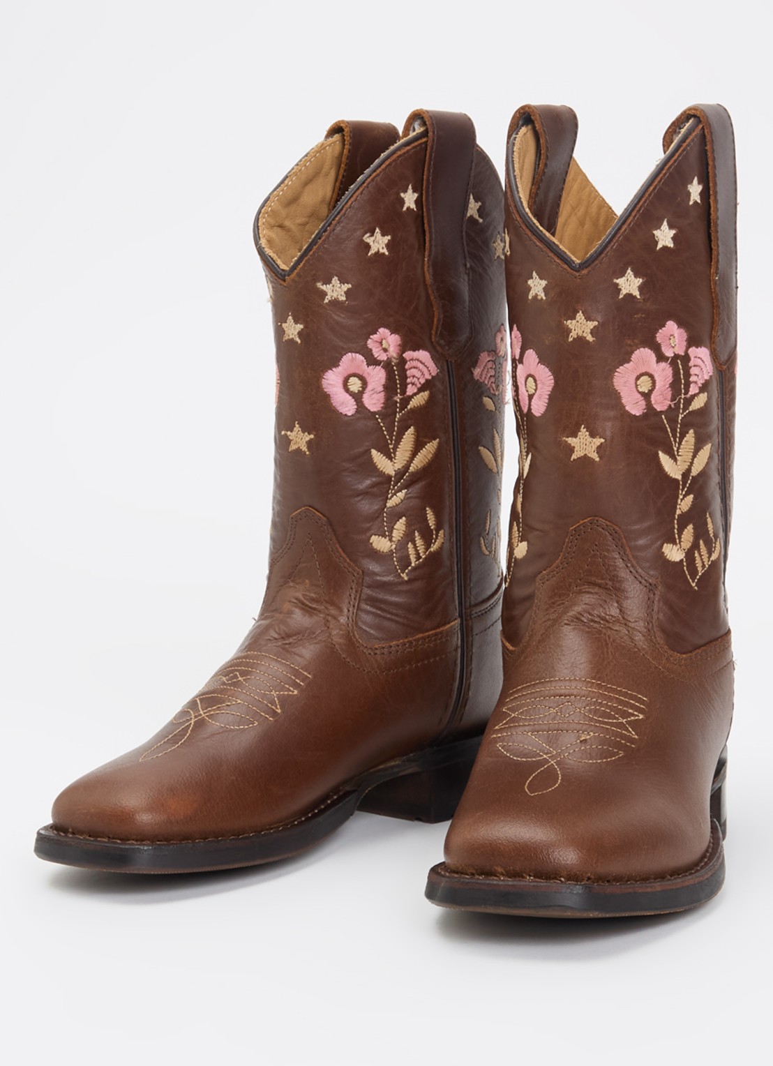 Bootstock Flower cowboylaars van leer - voorkant 4 donkerbruin