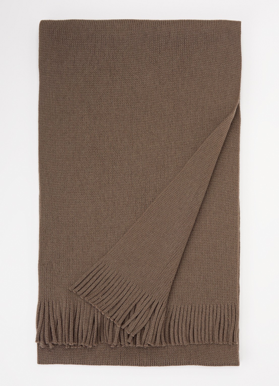 BOSS Albas fijngebreide sjaal van wol 190 x 25 cm - voorkant khaki