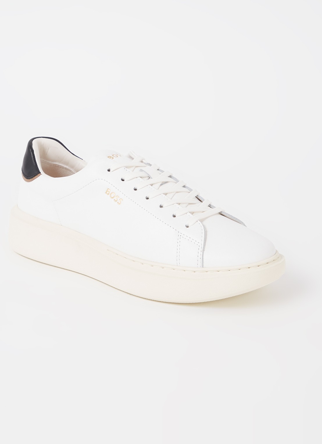 BOSS Amber Runn sneaker van leer - voorkant 9 gebroken wit