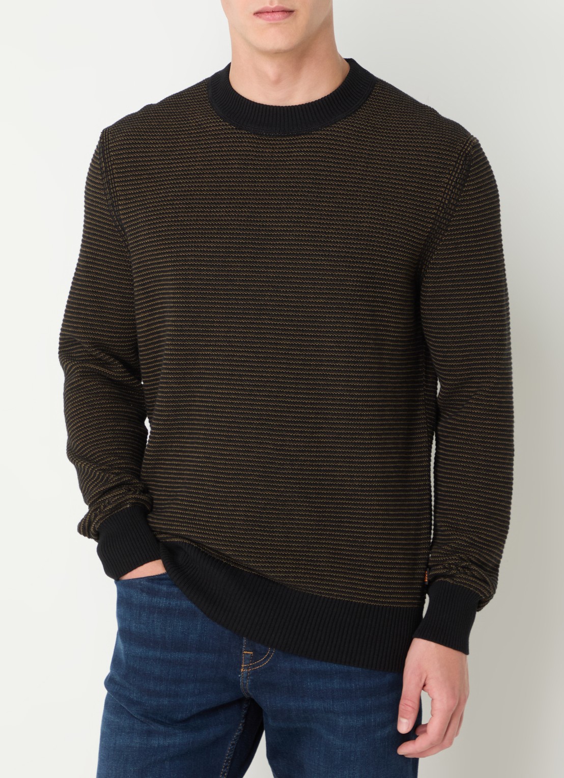 BOSS Amercury grofgebreide pullover in wolblend - detail 4 zwart