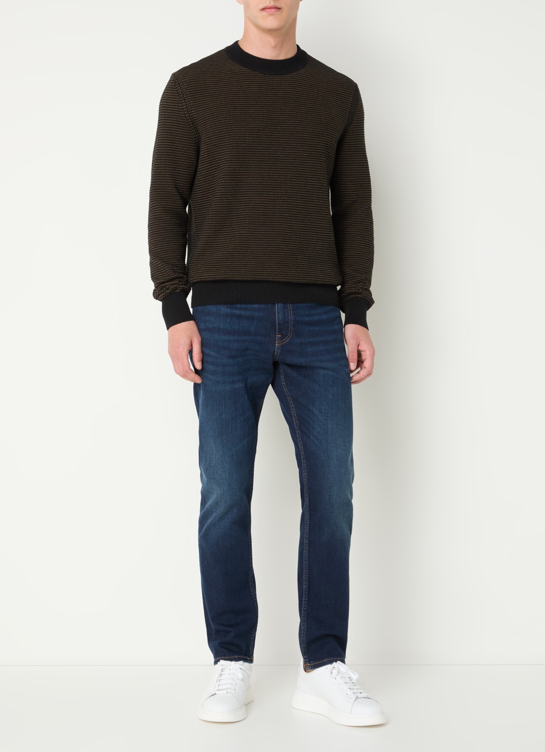 BOSS Amercury grofgebreide pullover in wolblend - voorkant 3 zwart