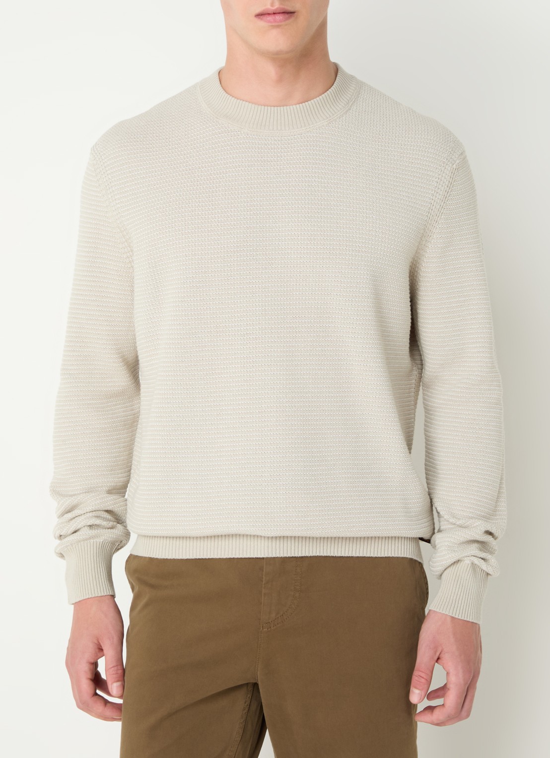 BOSS Amercury grofgebreide pullover in wolblend - detail beige