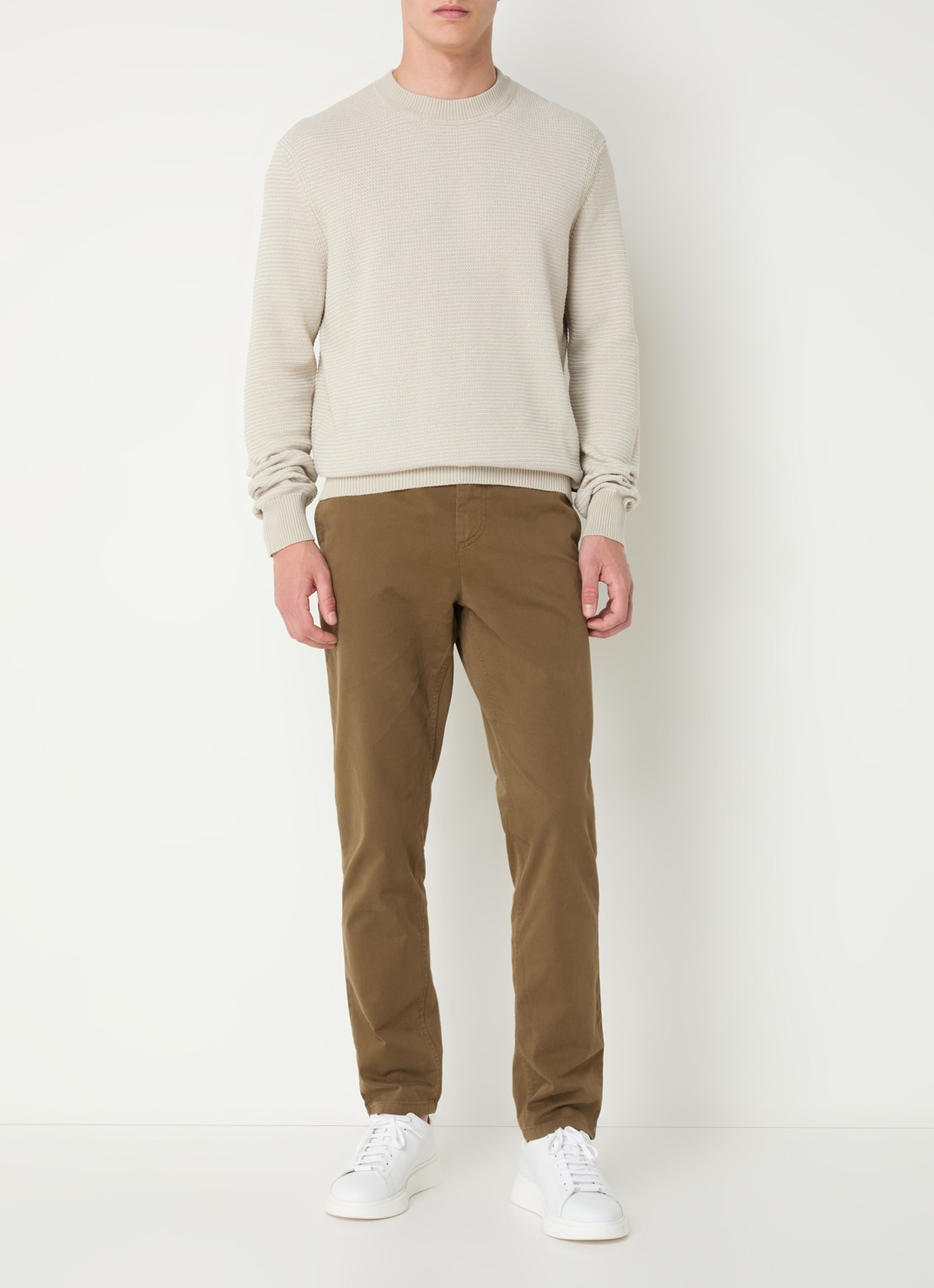 BOSS Amercury grofgebreide pullover in wolblend - voorkant 4 beige