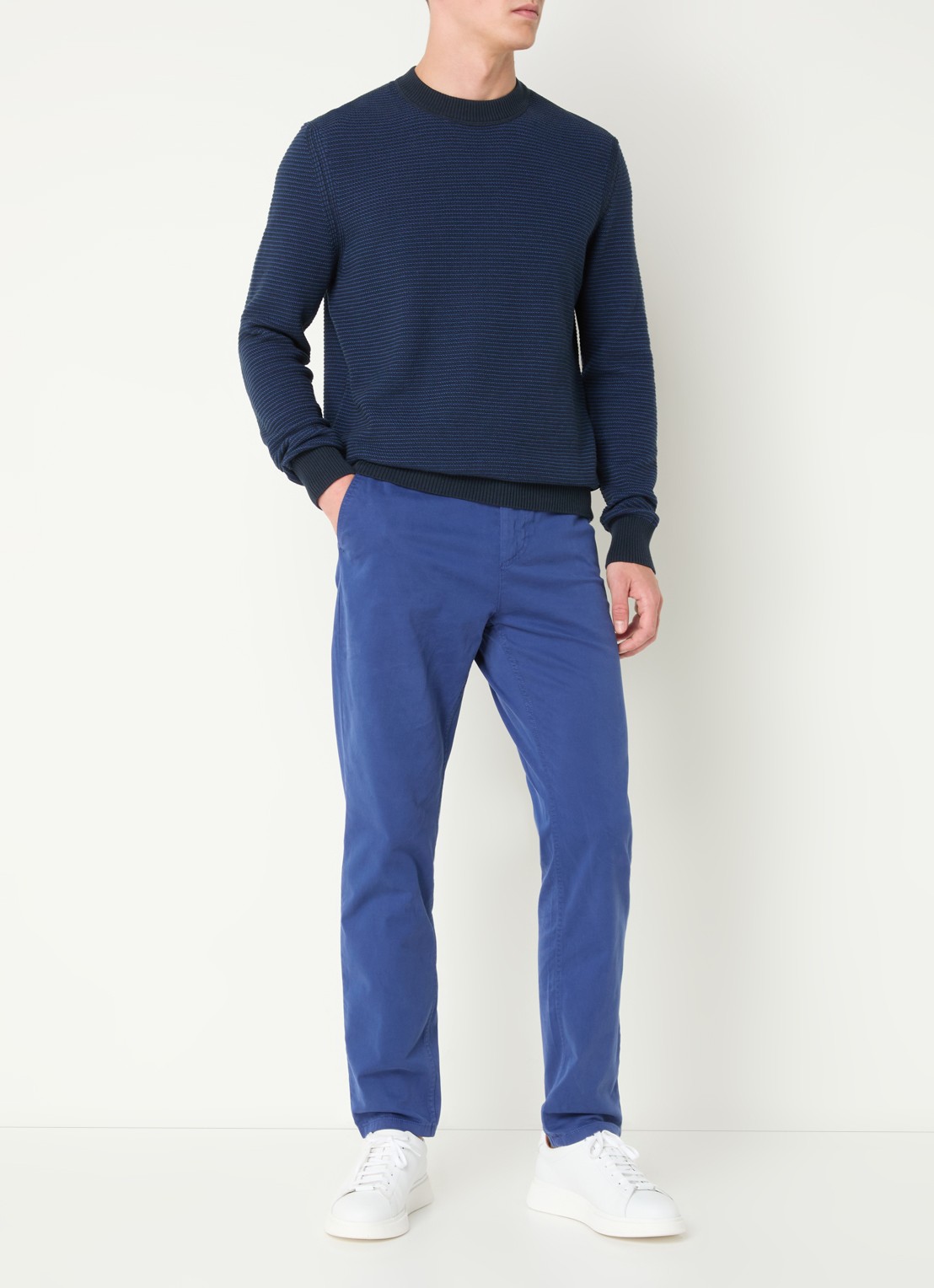 BOSS Amercury grofgebreide pullover in wolblend - voorkant 5 donkerblauw