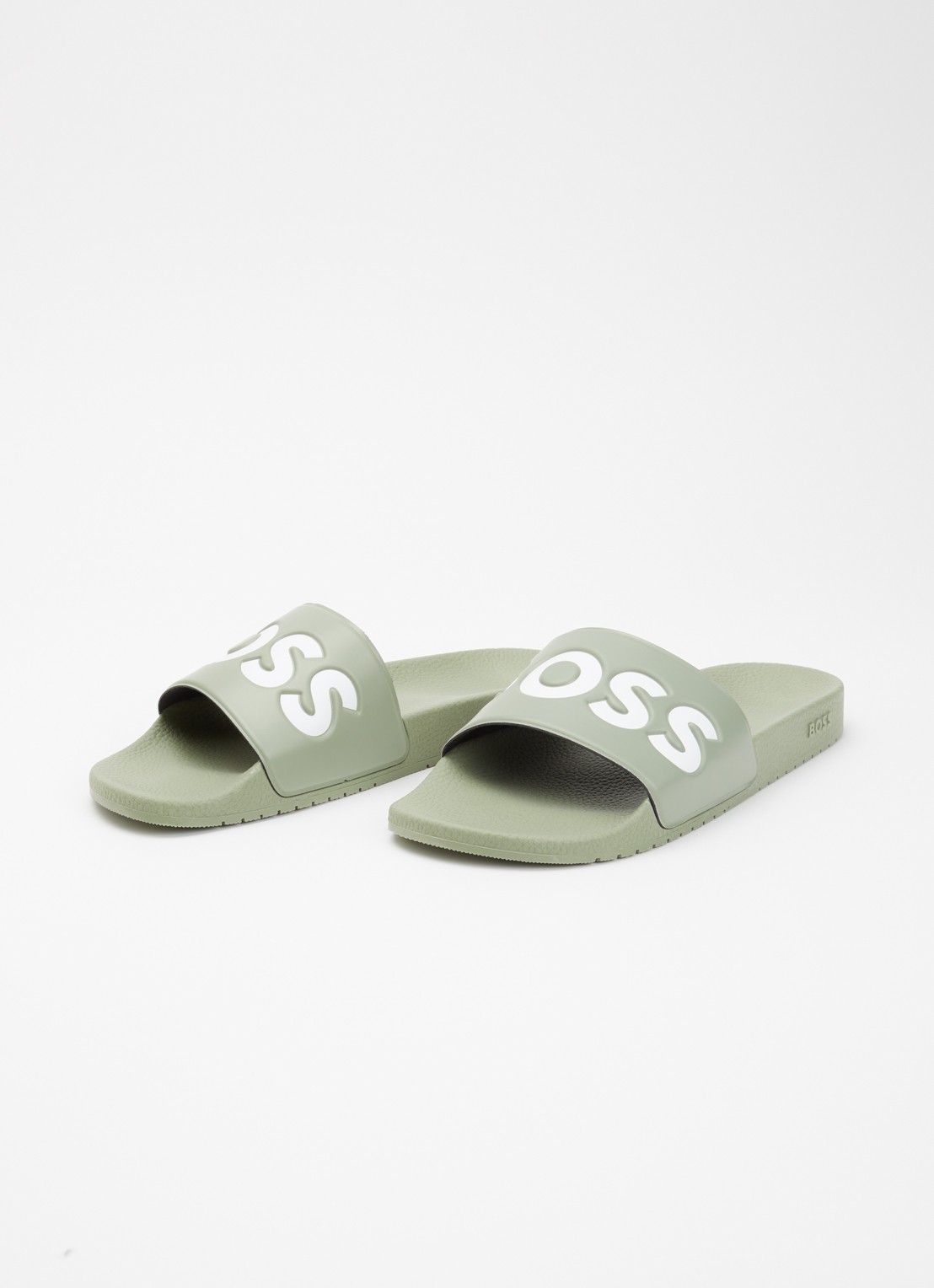 BOSS Aryeh slipper met logo - detail lindegroen