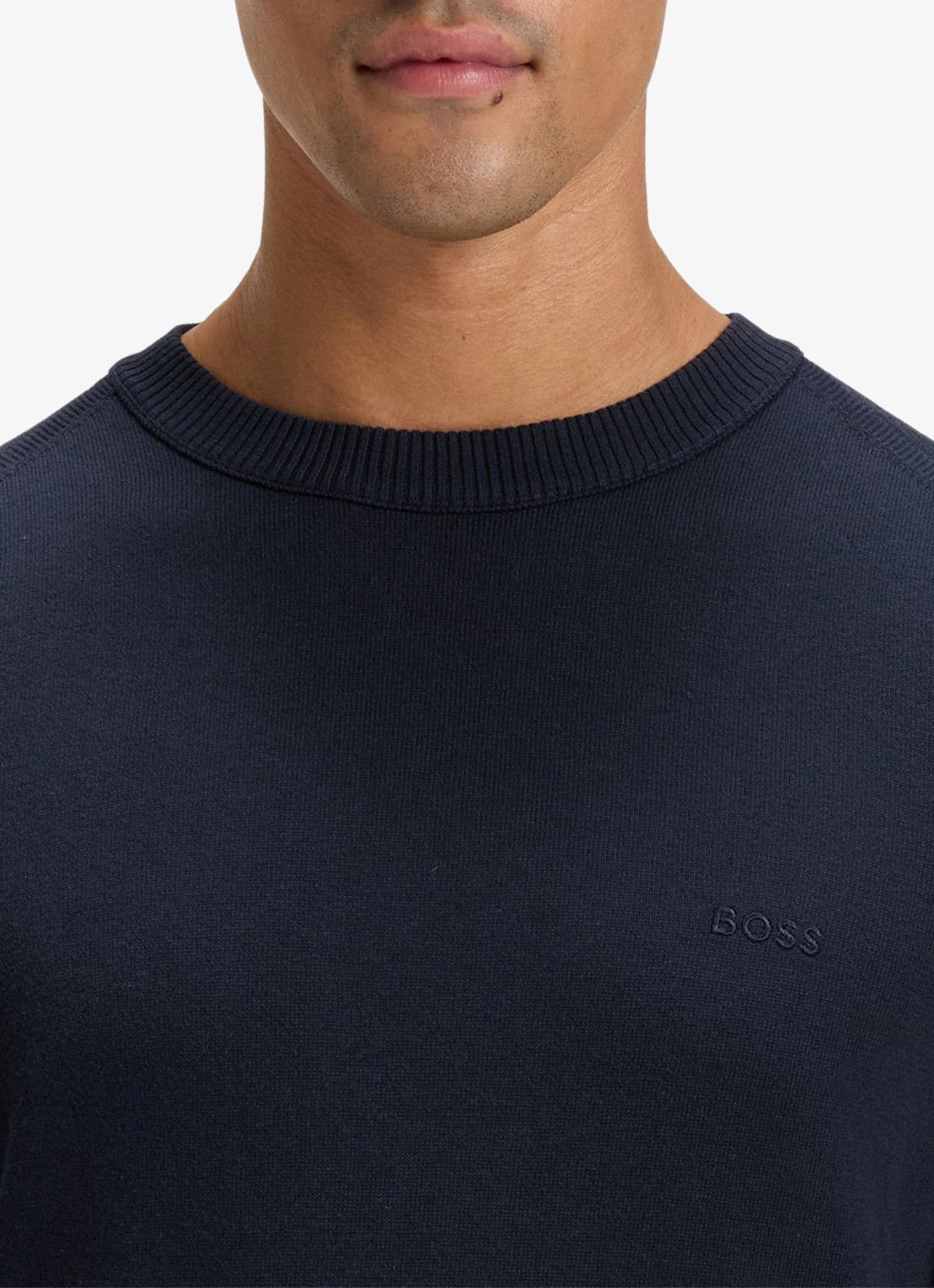 BOSS Asac fijngebreide trui met logoborduring - detail 7 donkerblauw