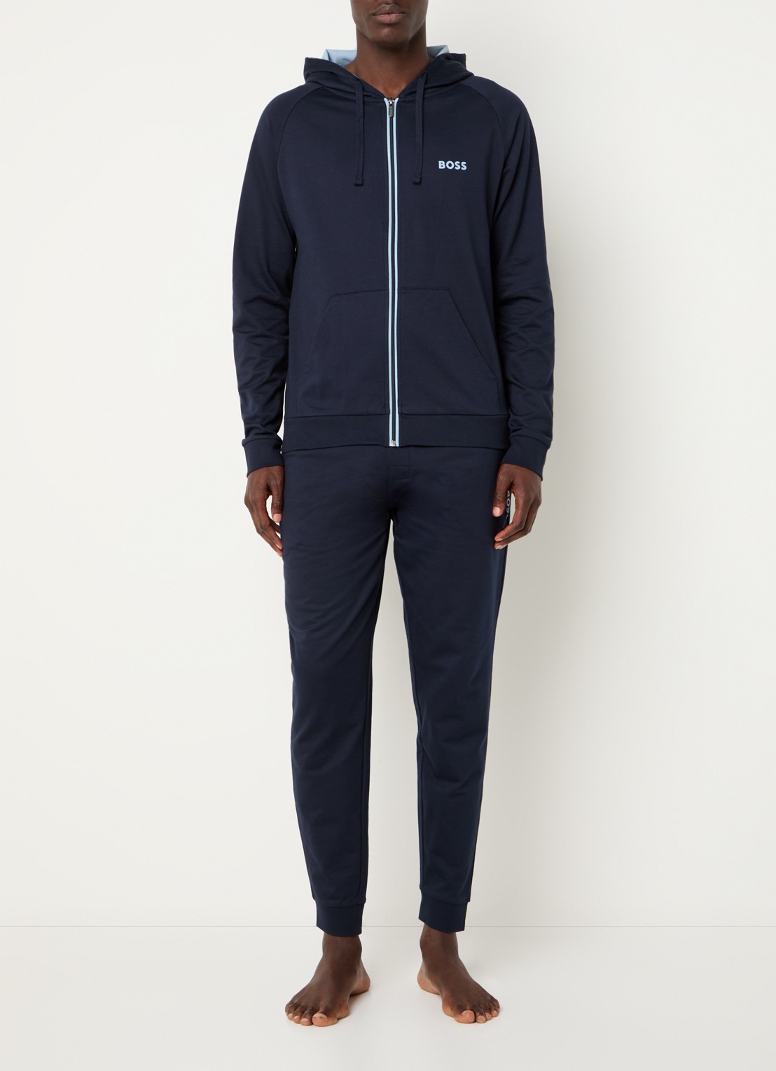 BOSS Authentic sweatvest met capuchon en logo - voorkant 3 dark blue-403 / blauw