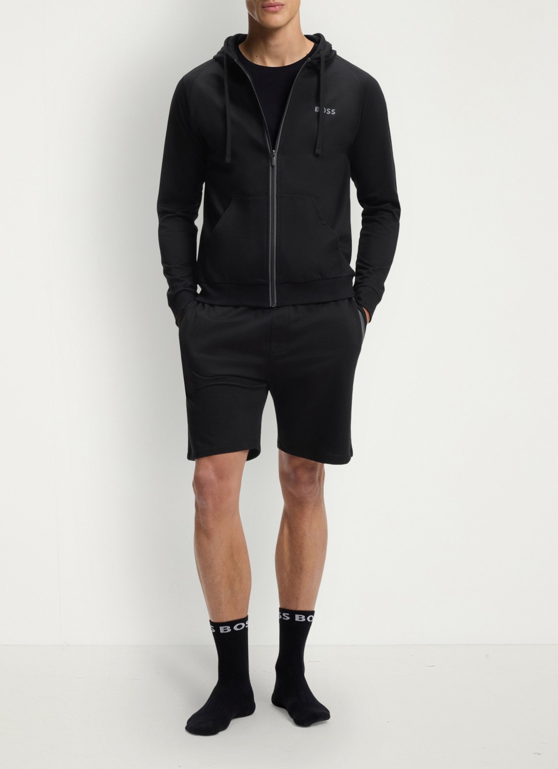 BOSS Authentic sweatvest met capuchon en logo - voorkant 2 black-004 / zwart