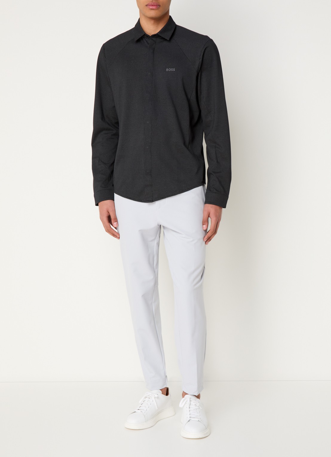 BOSS B_excurse_L regular fit overhemd met microdessin - voorkant 5 zwart