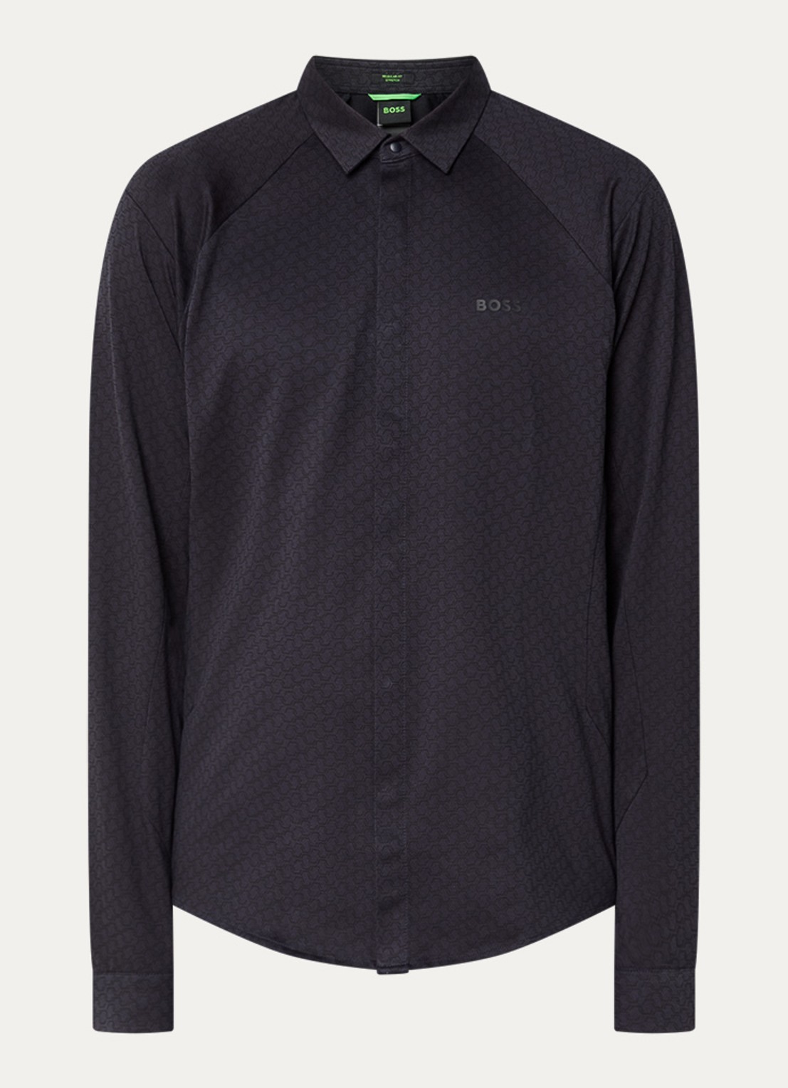 BOSS B_excurse_L regular fit overhemd met microdessin - voorkant 3 donkerblauw